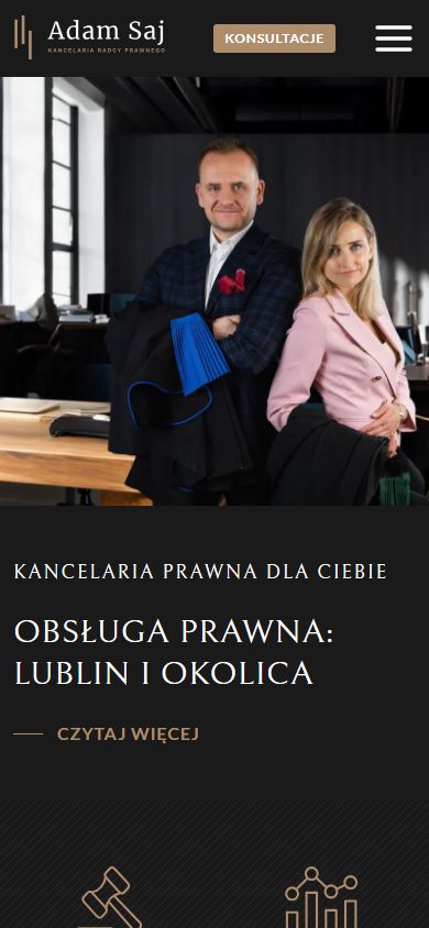 Adamsaj: strona kancelarii prawnej: widok na telefonie