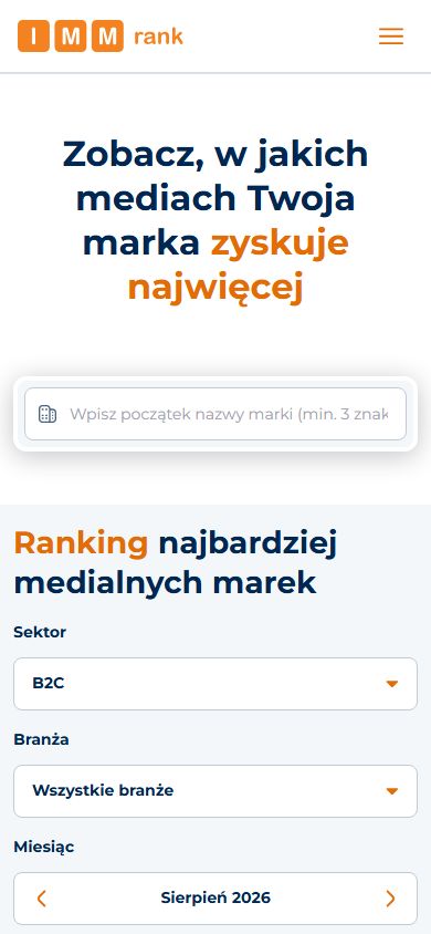 IMM Rank: wykresy i raporty o obecności marek w mediach: widok na telefonie